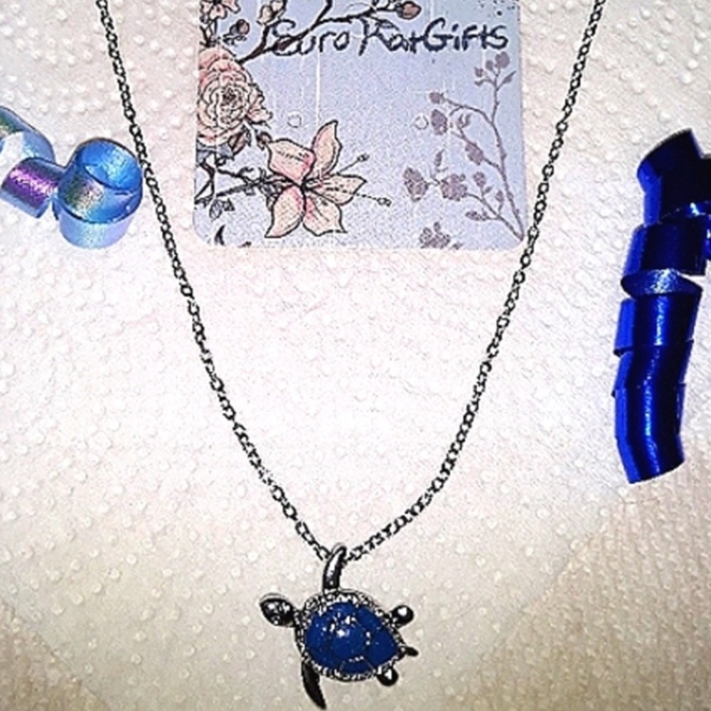 Elegant Silver Lapadis Blue color Turtle Necklace 20"-22"in Chain NEW